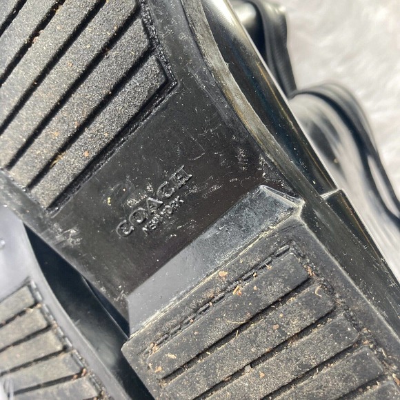 Coach Tara Women's Tall Rain Boot Sz 9B Round Toe Black Gloss Strap Casual - Picture 9 of 12